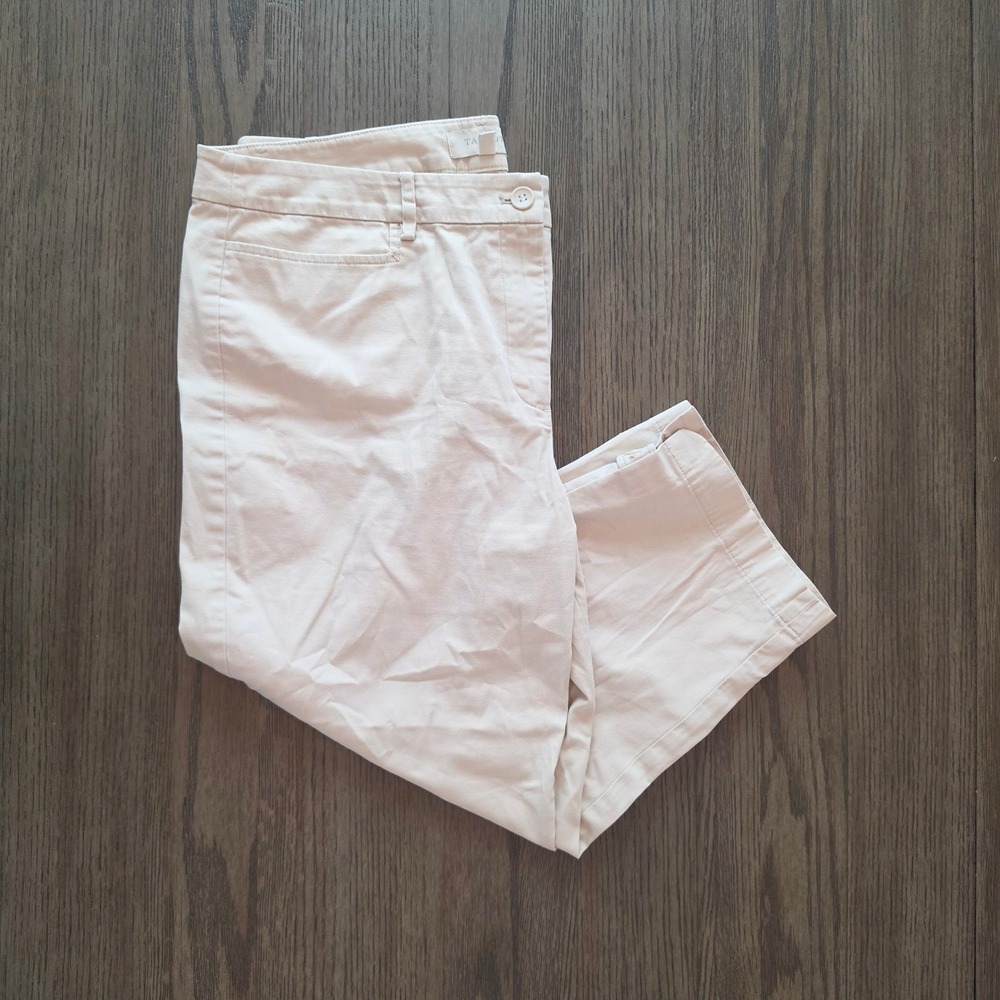 Talbots Khaki Beige Cropped Chino Capri Pants Button Hem Stretch Size 14